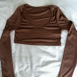 Brown Long Sleeve Crop Top